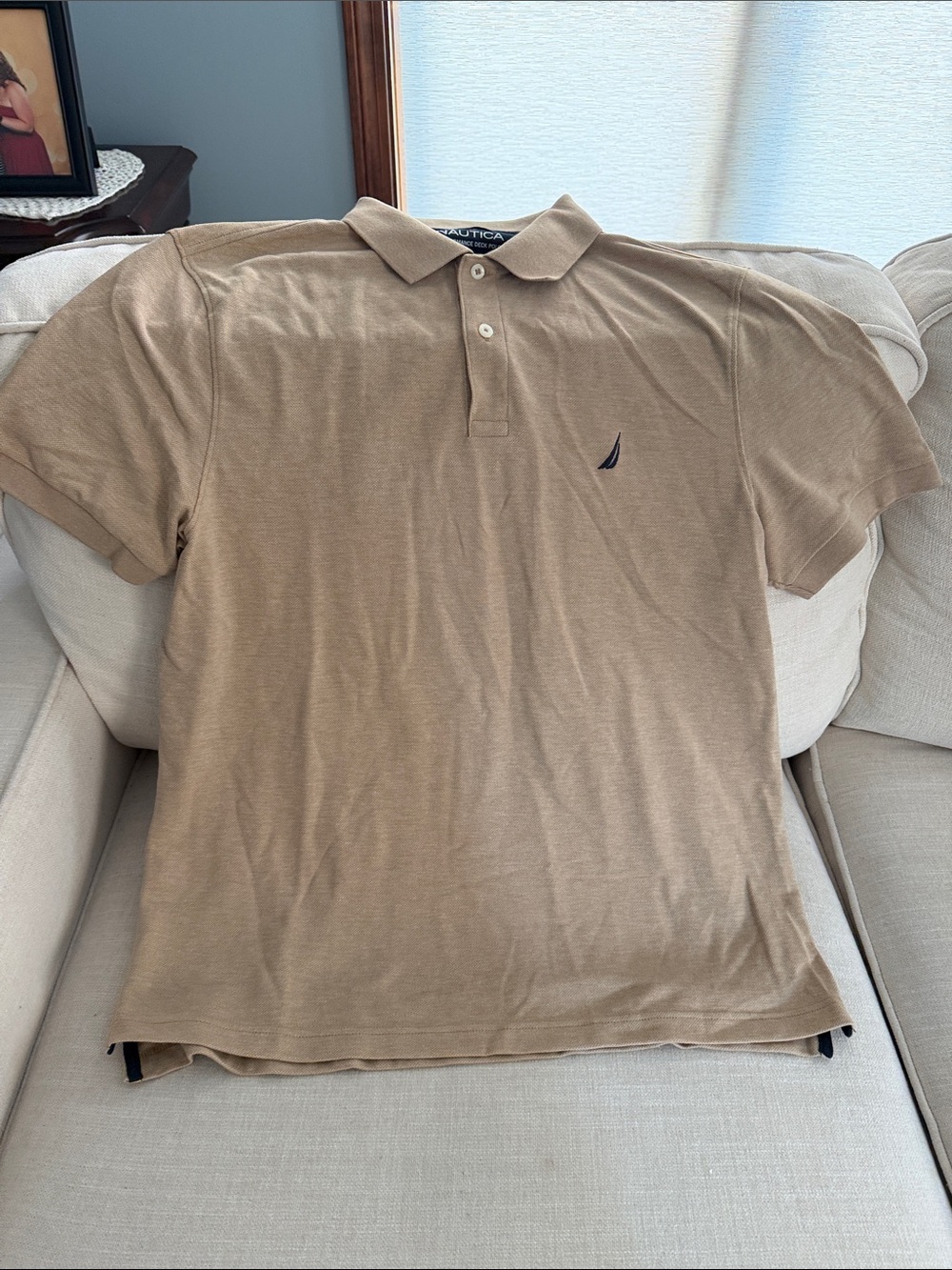 Nautica Men’s Beige Short-Sleeve Polo with Sail Logo